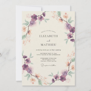 Invitation Mariage à la Branche d'Eucalyptus Abricot Améthyst