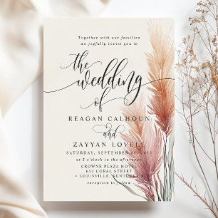 Invitation Mariage à la calligraphie crème de Bourgogne avec 