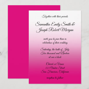 Invitation Mariage à la calligraphie ombrée rose vif et blanc