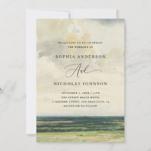 Invitation Mariage à la Campagne Paysage d'Art Élégant + Co