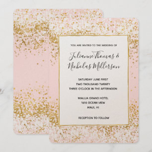 Invitation Mariage à la Confetti en or blanc rose pâle