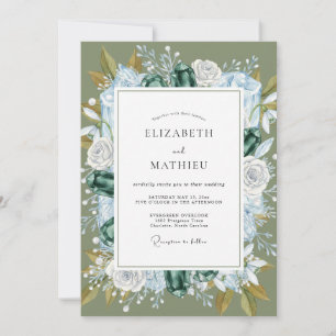 Invitation Mariage à la couronne de feuilles d'azur