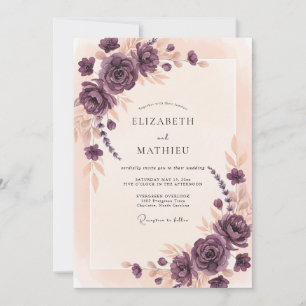 Invitation Mariage à la Couronne de Rose Mauve