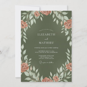 Invitation Mariage à la couronne de terre cuite et olive
