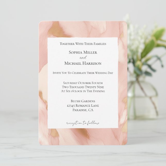 Invitation Mariage à la crème rose vif Faux (Debout devant)