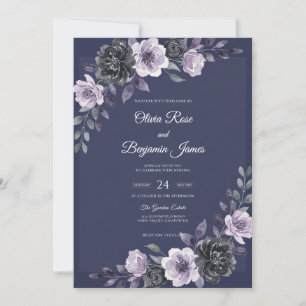 Invitation Mariage à la feuille d'améthyste prune
