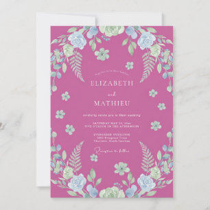 Invitation Mariage à la feuille de fougère fuchsia