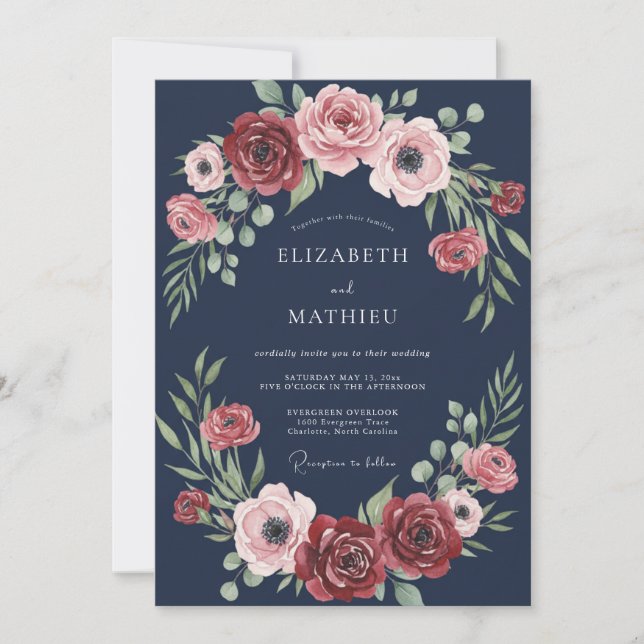 Invitation Mariage à la feuille de Marsala de minuit (Devant)