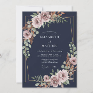 Invitation Mariage à la feuille de mauve poussiéreuse de minu