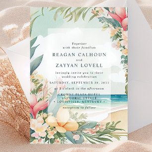 Invitation Mariage à la feuille de plage aquarelle florale
