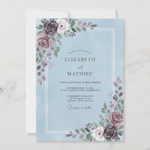 Invitation Mariage à la feuille de violette pervenche