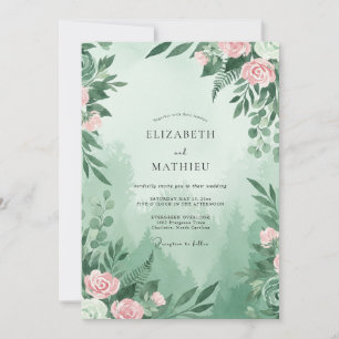 Invitation Mariage à la feuille rose de mer