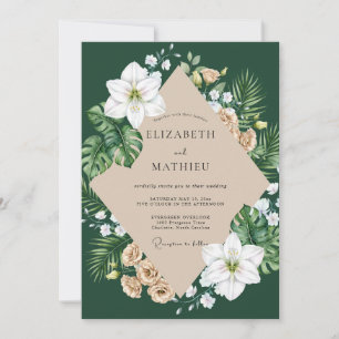 Invitation Mariage à la feuille tropicale émeraude