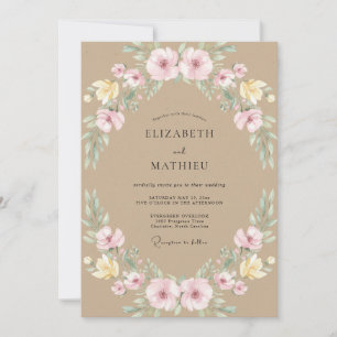 Invitation Mariage à la Fleur Botanique Pastel Rose