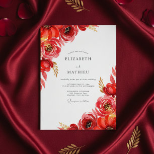 Invitation Mariage à la Fleur de Aquarelle Rouge