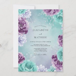 Invitation Mariage à la Fleur de Pétale d'Améthyste Aqua Pres