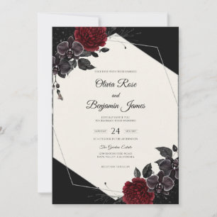 Invitation Mariage à la Fleur Noire Cramoisi