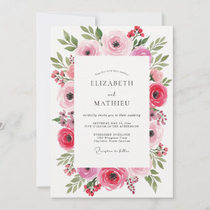 Invitation Mariage à la Fleur Rose Artistique