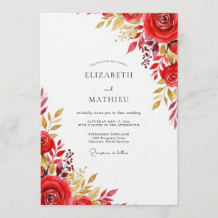 Invitation Mariage à la Fleur Rouge Flourissante