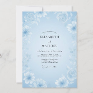 Invitation Mariage à la Fleur Sauvage Azur Glacé