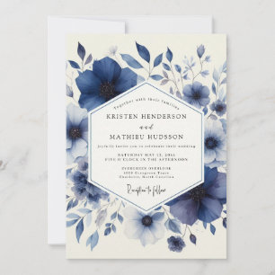 Invitation Mariage à la floraison d'aquarelle marine