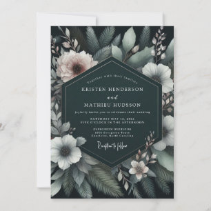 Invitation Mariage à la Flore Lunaires aux Teintes d'Émeraude