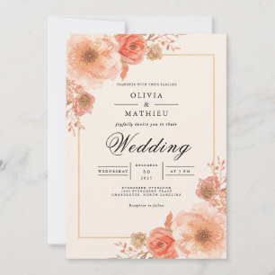 Invitation Mariage à la Frontière des Fleurs de Pêcher