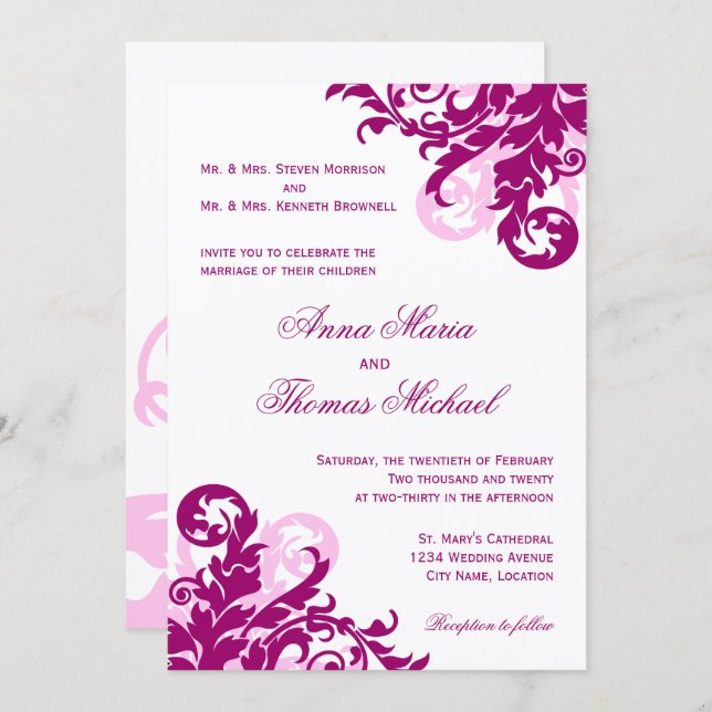 Invitation Mariage à la magenta (Devant / Derrière)