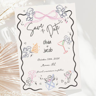 Invitation Mariage à la main de Whimsical tiré Cupid Scribble