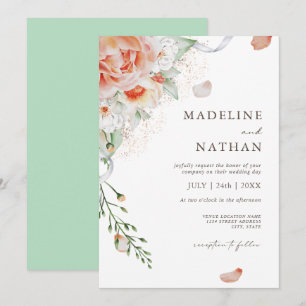 Invitation Mariage à la menthe verte, à la pêche et blanche