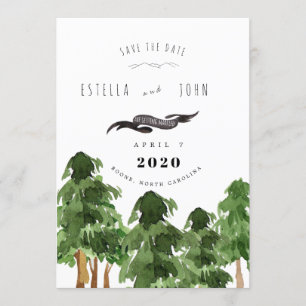 Invitation Mariage à la montagne dans une forêt rustique, car