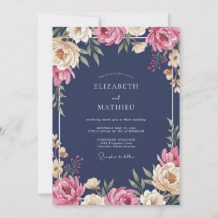 Invitation Mariage à la Pêche de Minuit Ranunculus Eucalyptus