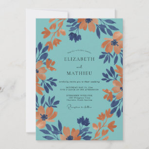 Invitation Mariage à la Petale Aqua Orange