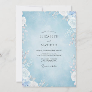 Invitation Mariage à la Pétale Bleu Poudre