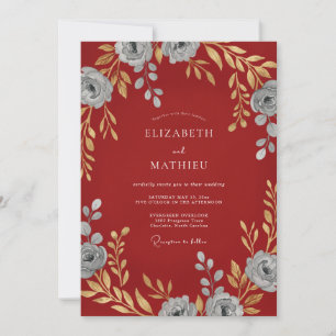 Invitation Mariage à la Petale d'Argent Cramoisi