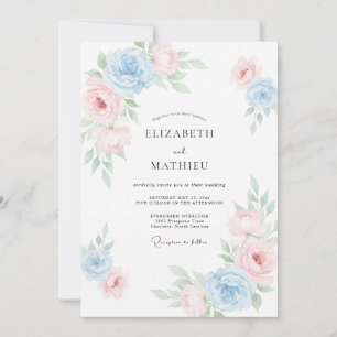 Invitation Mariage à la Pétale de Bleuet Rose Poudré