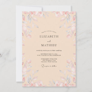 Invitation Mariage à la Pétale de Pêche Douce et Pervenche