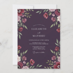 Invitation Mariage à la Petale Magenta de Prune Botanique