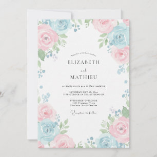 Invitation Mariage à la Pétale Rose Bleu Poudre