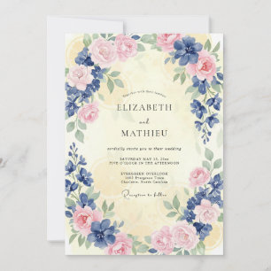 Invitation Mariage à la Pétale Rose Douce Céruléen