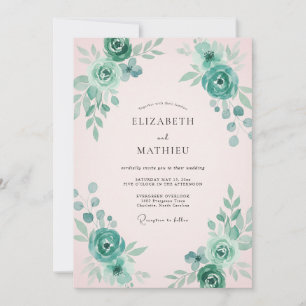 Invitation Mariage à la pétale rose pâle aqua