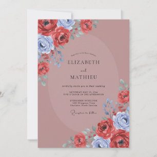 Invitation Mariage à la Pétale Rouge Pourpre Mauve