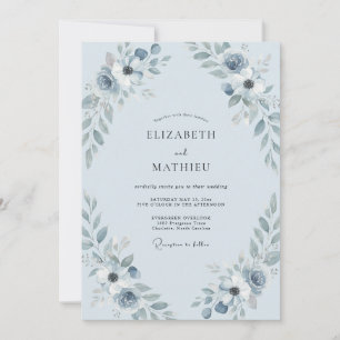 Invitation Mariage à la Pivoine Azur Glacée