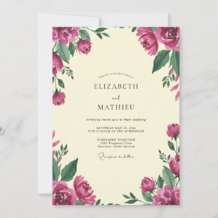 Invitation Mariage à la Pivoine Magenta d'Ivoire