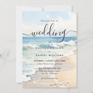 Invitation Mariage à la plage aquarelle Destination Vagues ro