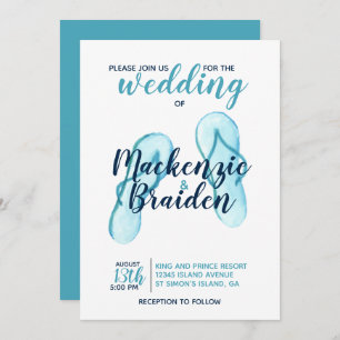 Invitation Mariage à la plage de Turquoise Flip Flops
