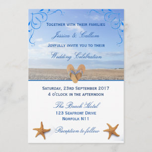 Invitation Mariage à la plage d'Elegant Starfish & Flip Flops