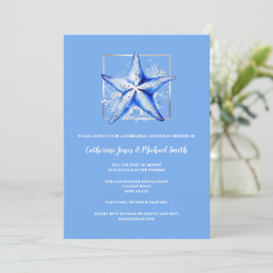 Invitation Mariage à la plage Starfish bleu blanc argenté