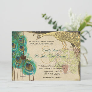Invitation Mariage à la plume de cage à oiseaux Paon Médiéval