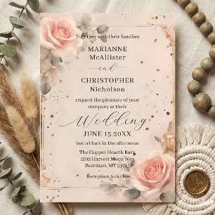Invitation Mariage à la rose aquarelle rose tendre romantique